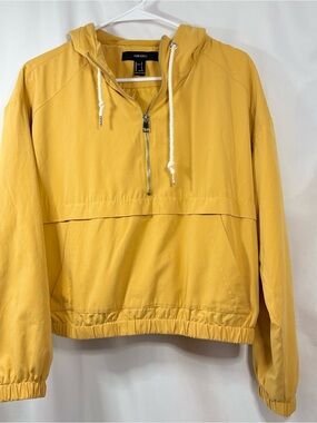 Forever 21 Yellow Pullover Half Zip Anorak Jacket with Hood and Pockets Size S